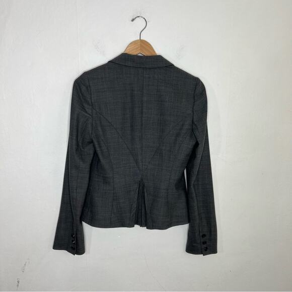Rebecca Taylor Gray Wool Blend Ruffle Pleated Back Blazer Jacket Size 8 - Picture 2 of 13